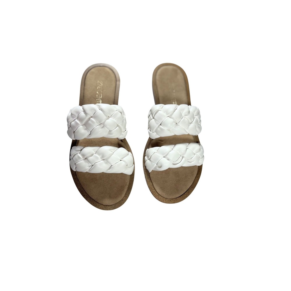 275 Central White Braided Double Strap Slide Sandals Made in Spain Womens 38